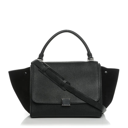 Celine Drummed Calfskin Suede Medium Trapeze Black 1 of 7