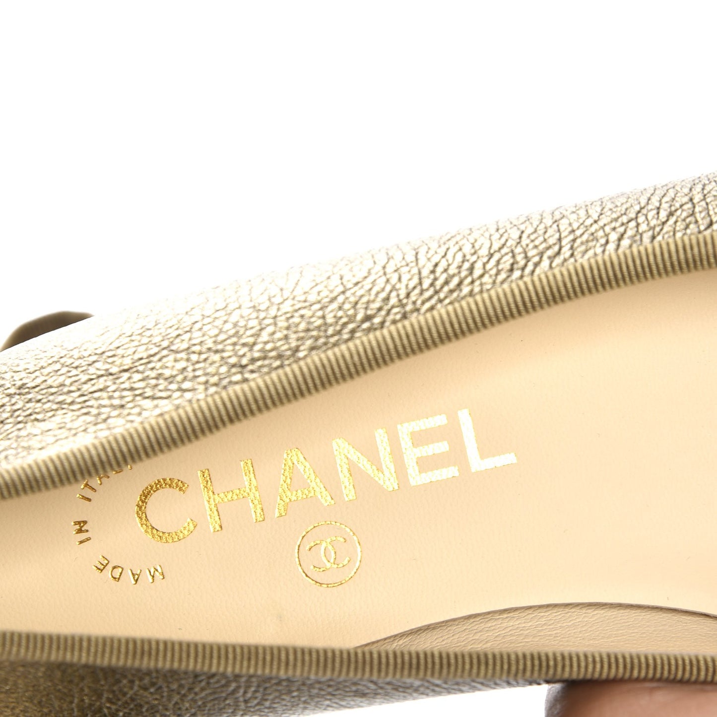 Metallic Calfskin Cap Toe CC Ballerina Flats 36.5 Gold