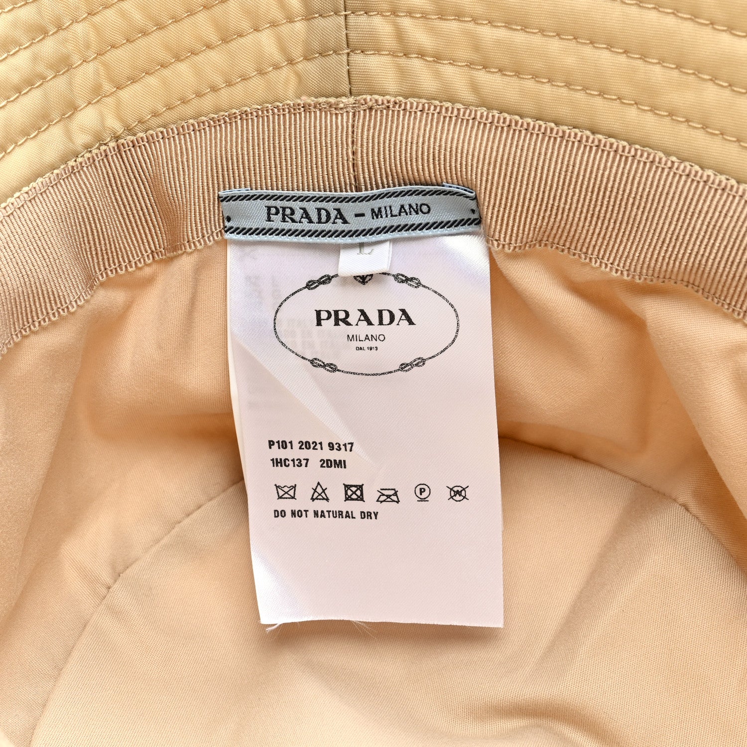 Prada Re-Nylon Metal Triangle Logo Womens Bucket Hat L Cammeo 7 of 7