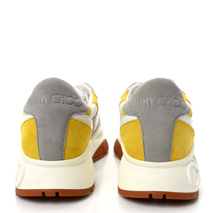 Jimmy Choo Nappa Mesh Suede Womens Landon Low Top Sneakers 38 White Grey Yellow 5 of 9