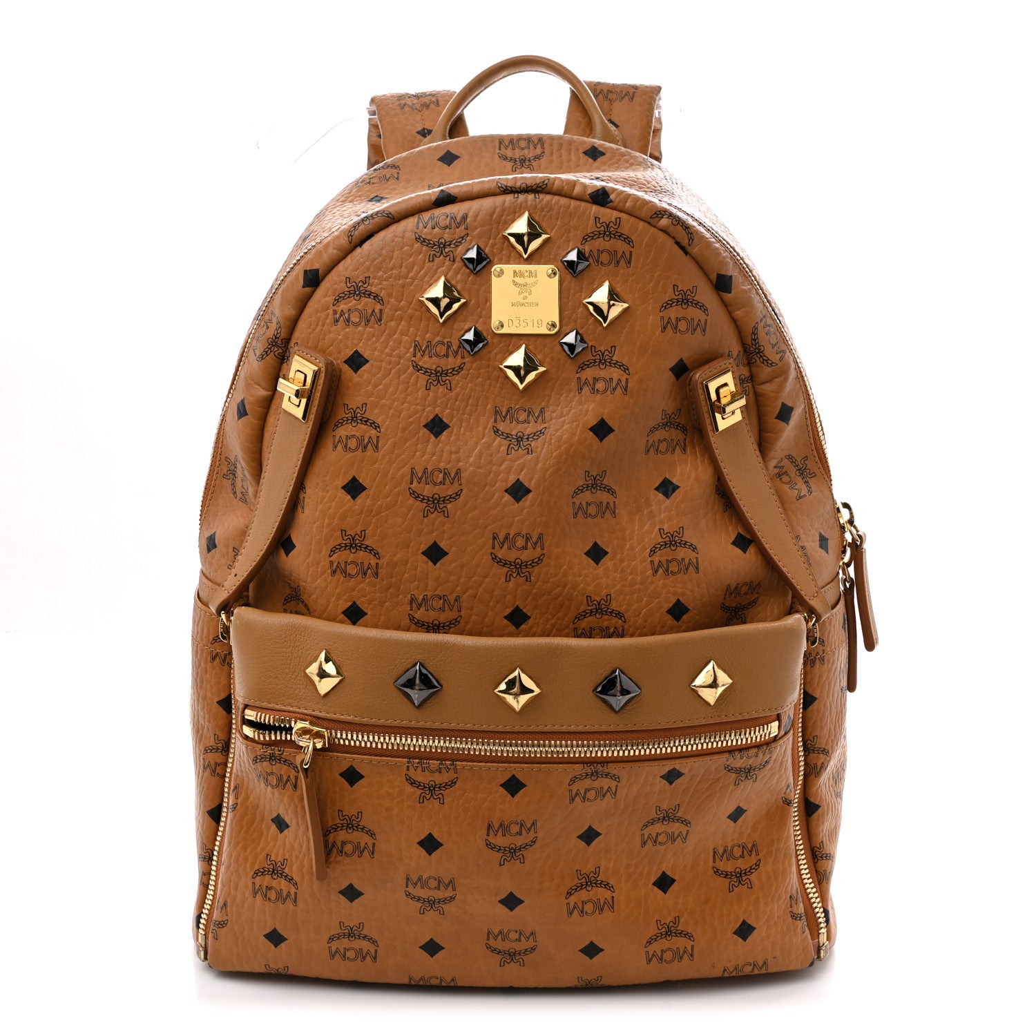 MCM Visetos Studded Medium Dual Stark Backpack Cognac 1 of 11
