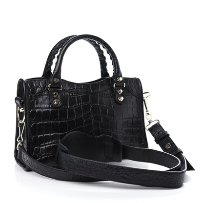 Balenciaga Calfskin Crocodile Embossed Classic SIlver Hardware Mini City Black 4 of 10