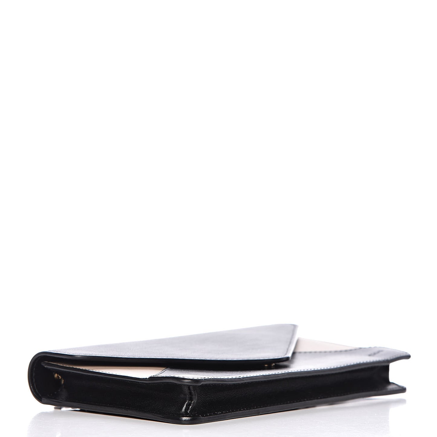 Calfskin Patchwork Chain Wallet Black Beige