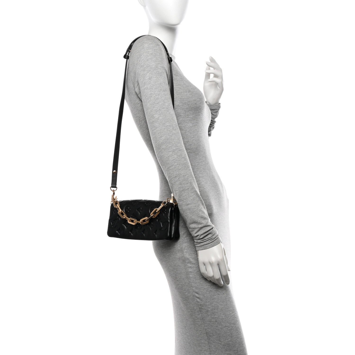 Louis Vuitton Lambskin Embossed Monogram Pochette Coussin Crossbody Black 2 of 11