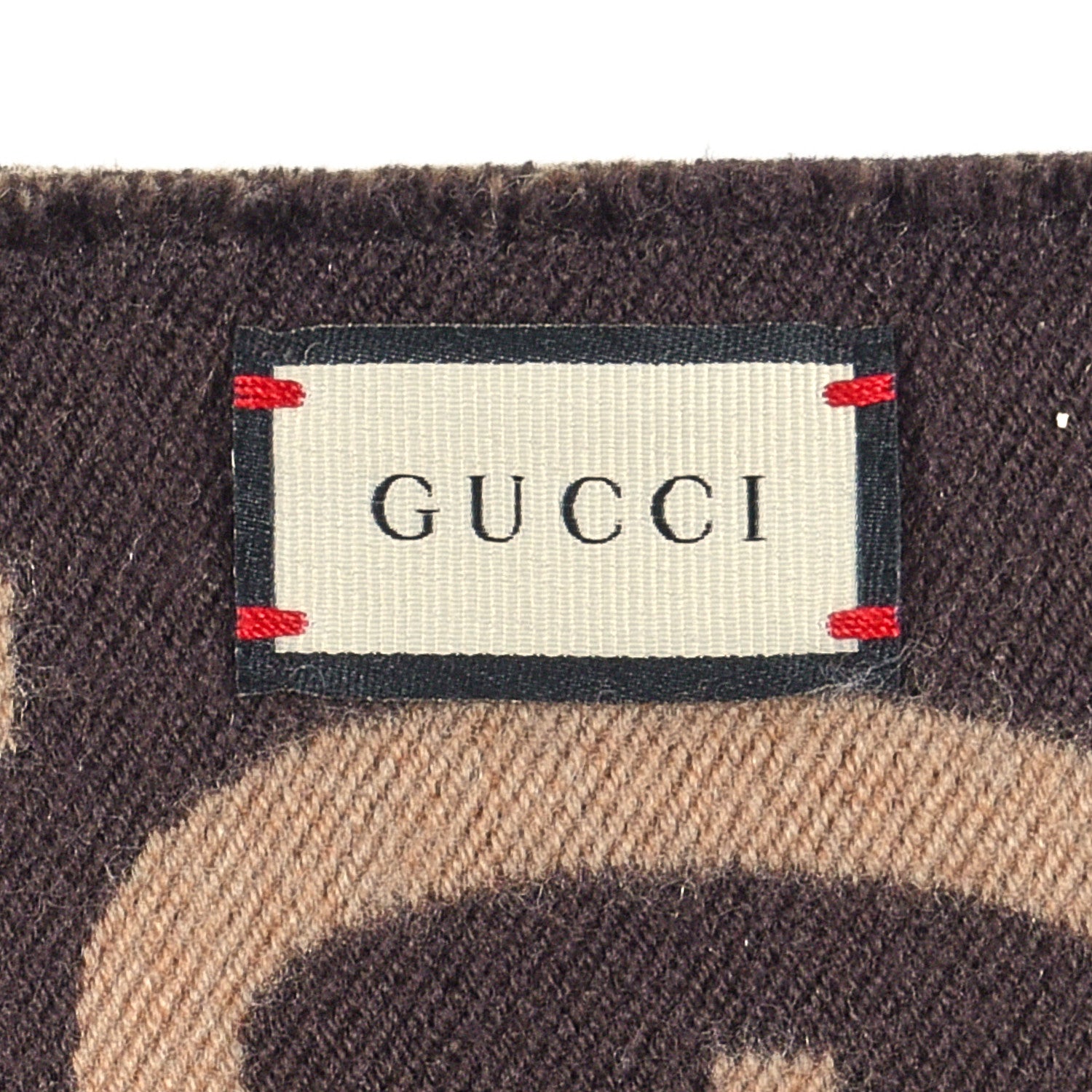 Gucci Wool Silk Monogram Jumbo GG Freedom Scarf Dark Brown Beige 3 of 3