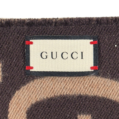 Gucci Wool Silk Monogram Jumbo GG Freedom Scarf Dark Brown Beige 3 of 3