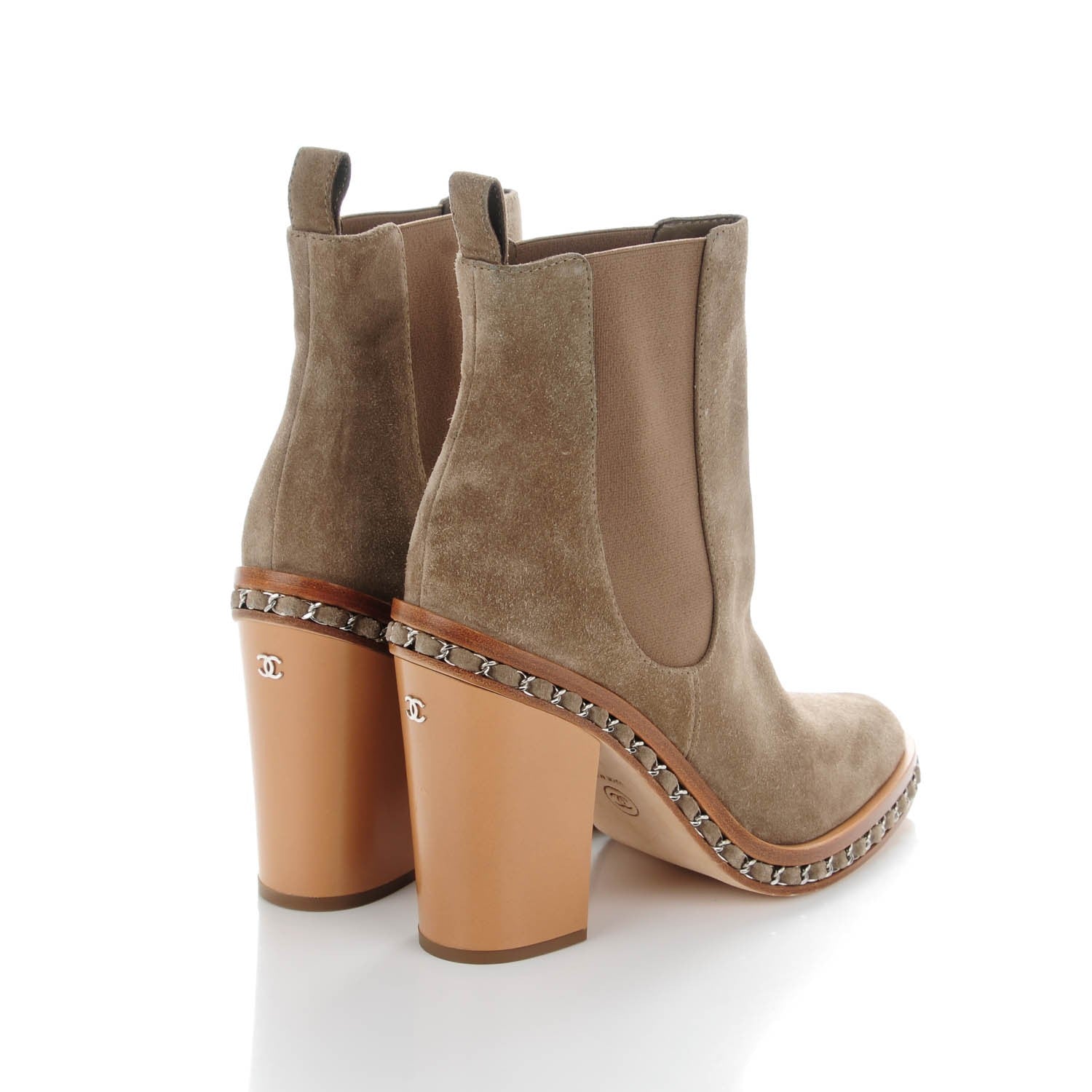Chanel Suede Chain Around Elastic Boots 39.5 Light Brown 4 of 7