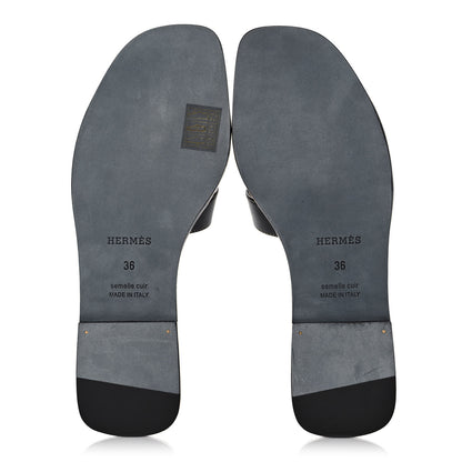 Hermes Box Calfskin Oran Sandals 36 Black 5 of 9