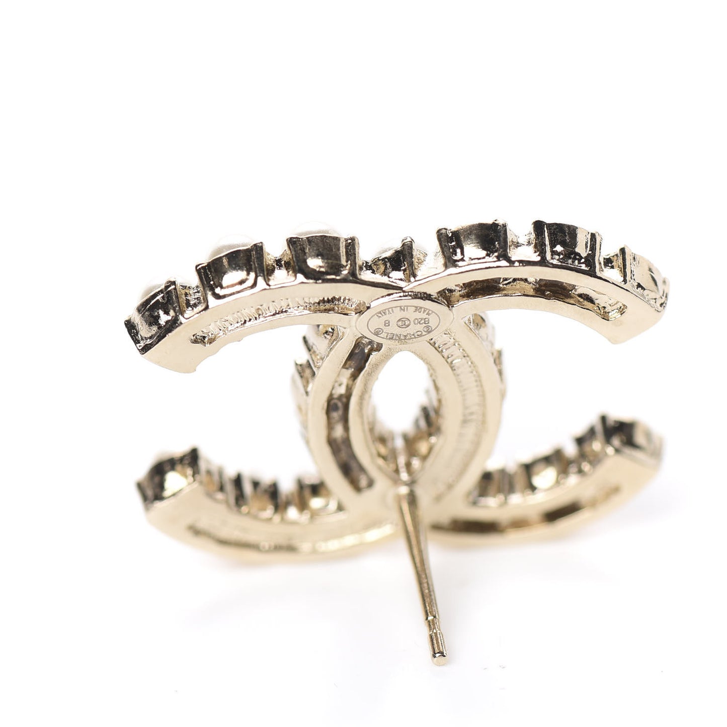 Crystal Pearl CC Dazzling Domino Earrings Gold