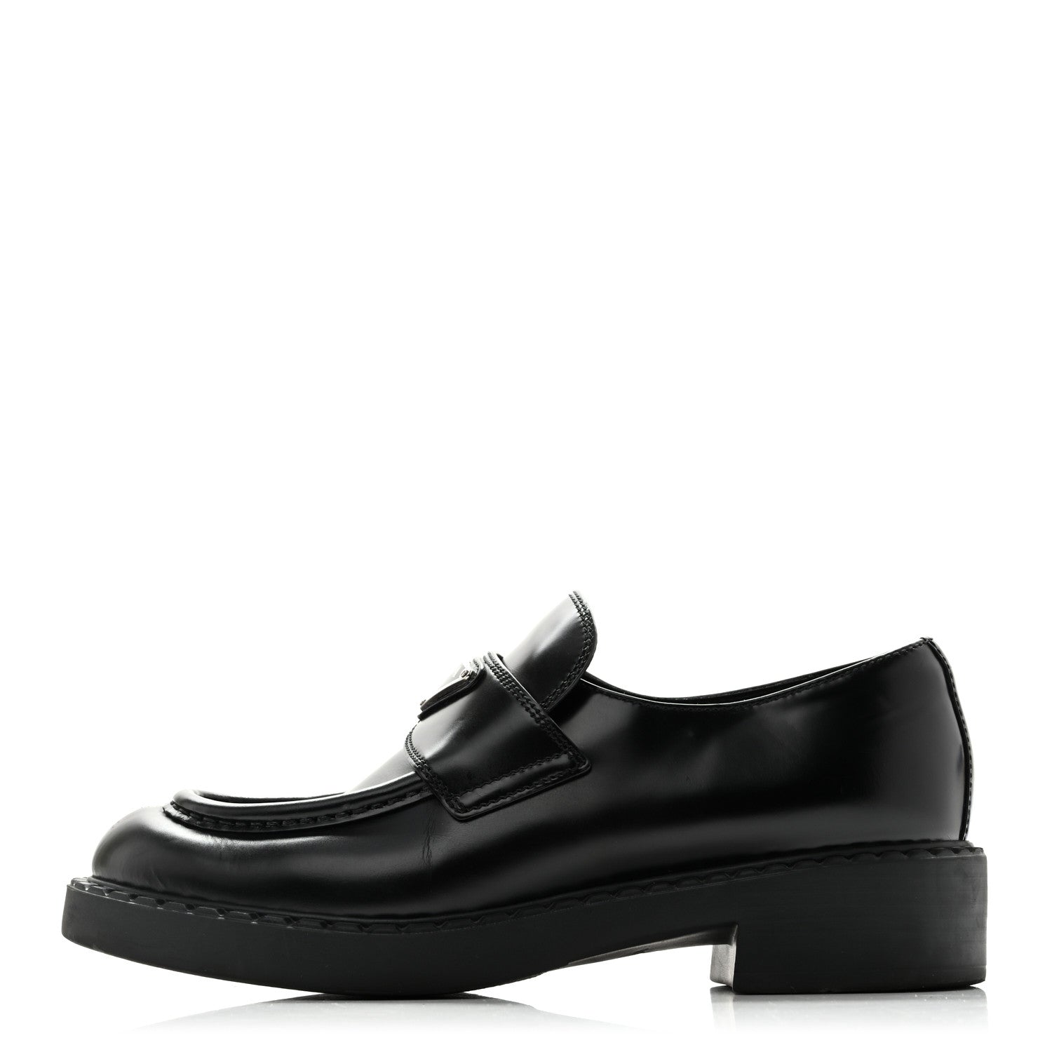 Prada Spazzolato Metal Triangle Logo 50mm Loafers 39 Black 1 of 10