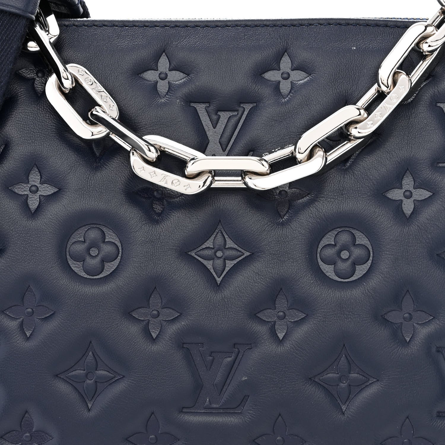 Louis Vuitton Lambskin Embossed Monogram Coussin PM Navy 8 of 10