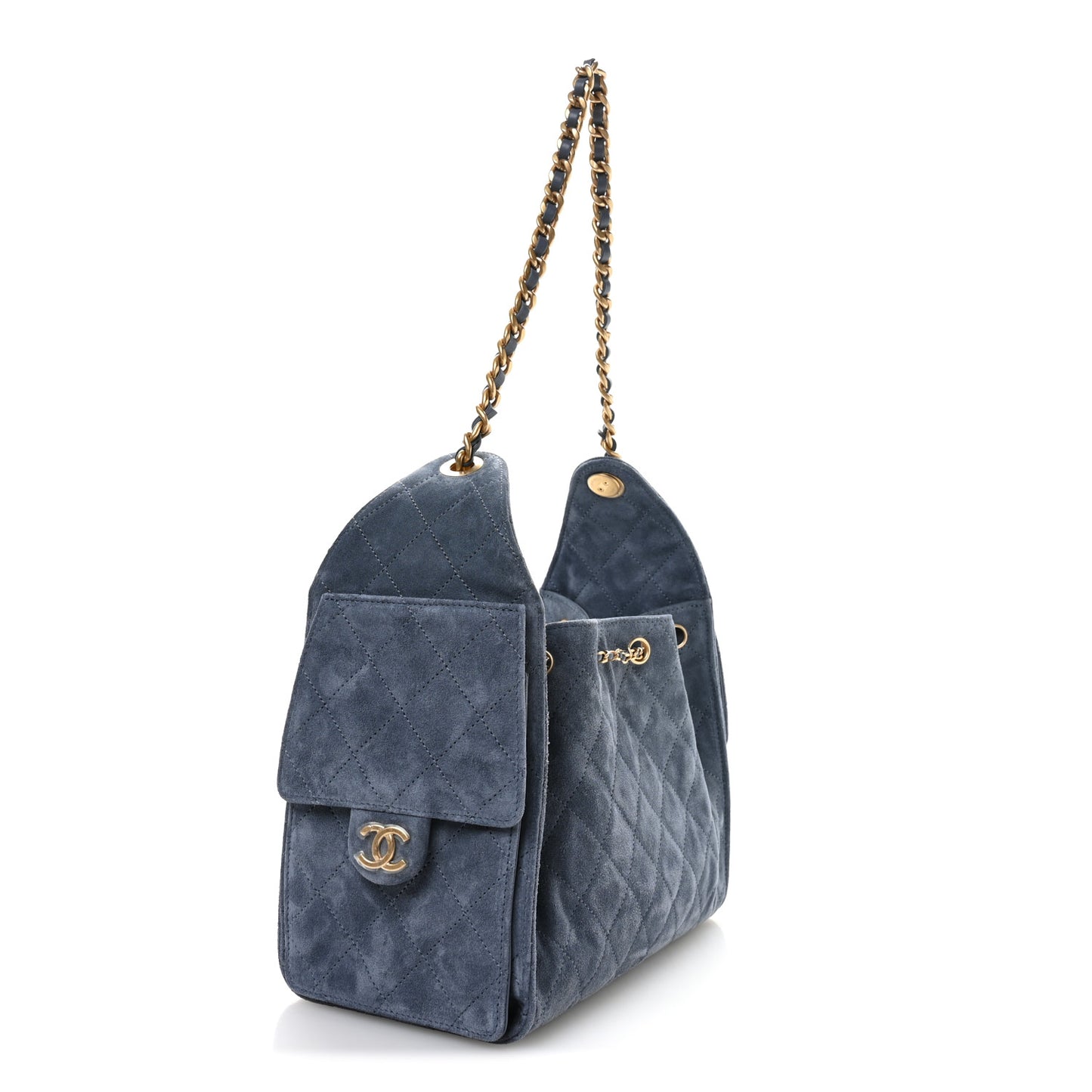 Suede Quilted Small Chanel 25 Handbag Blue