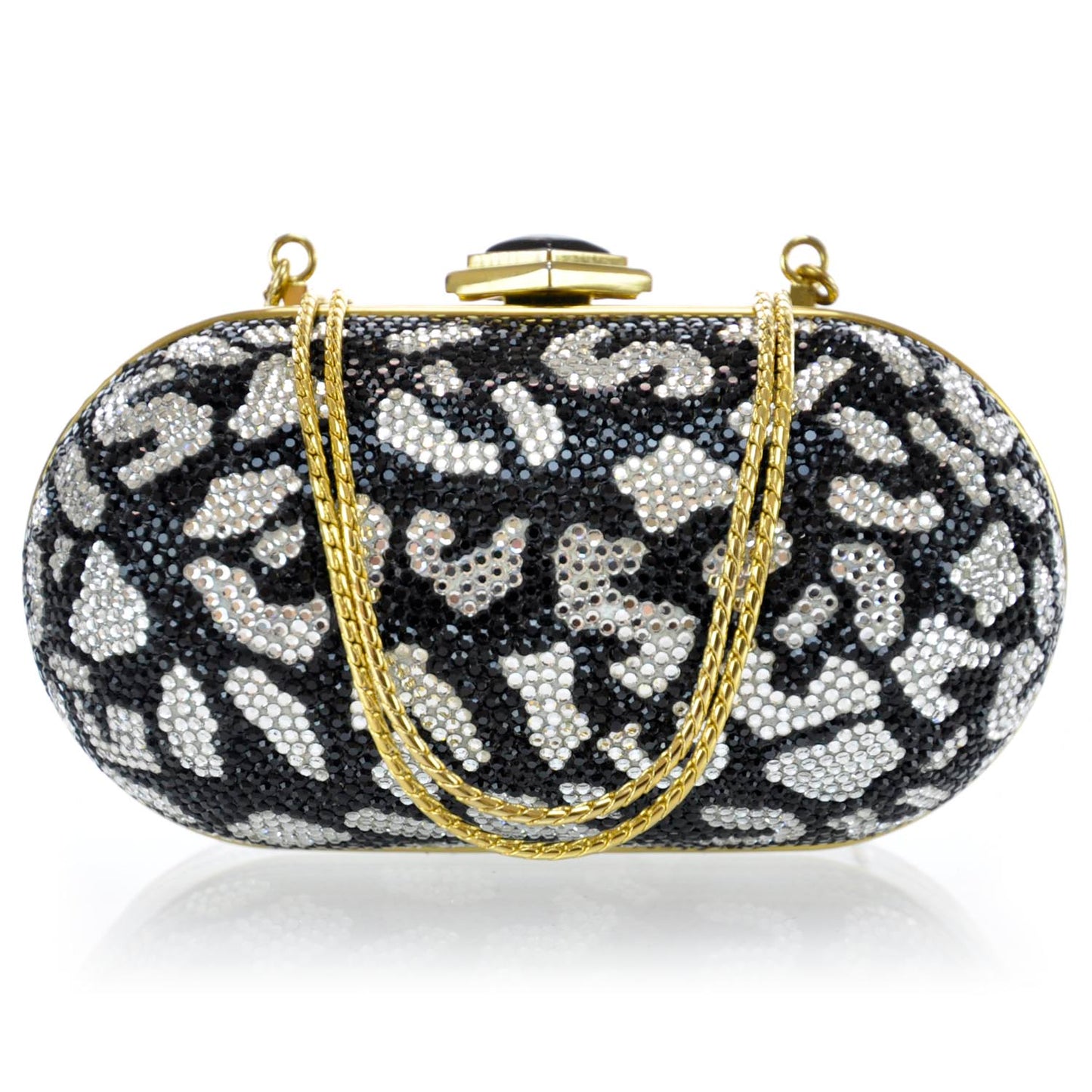 Crystal Minaudiere Clutch Black White