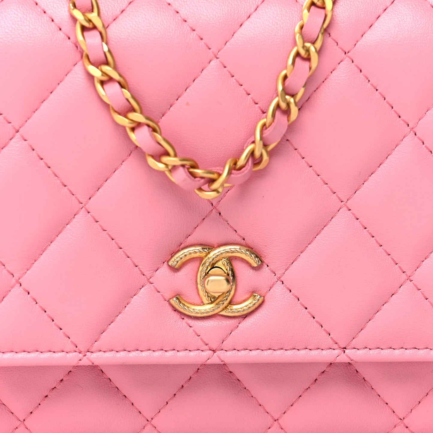 Lambskin Quilted Multicolor Top Handle Wallet On Chain WOC Light Pink