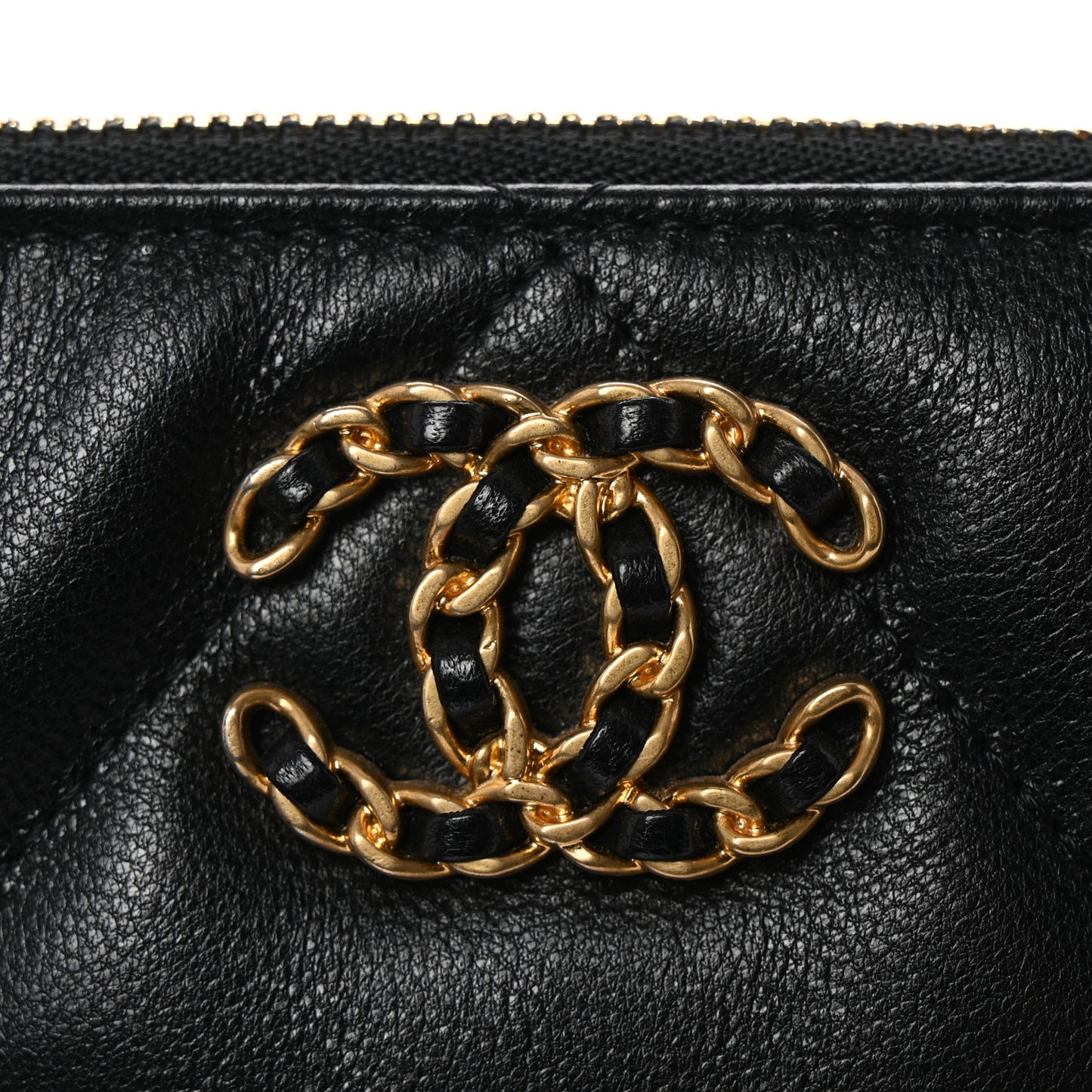 Shiny Goatskin Quilted Small Chanel 19 Pouch With Handle Black