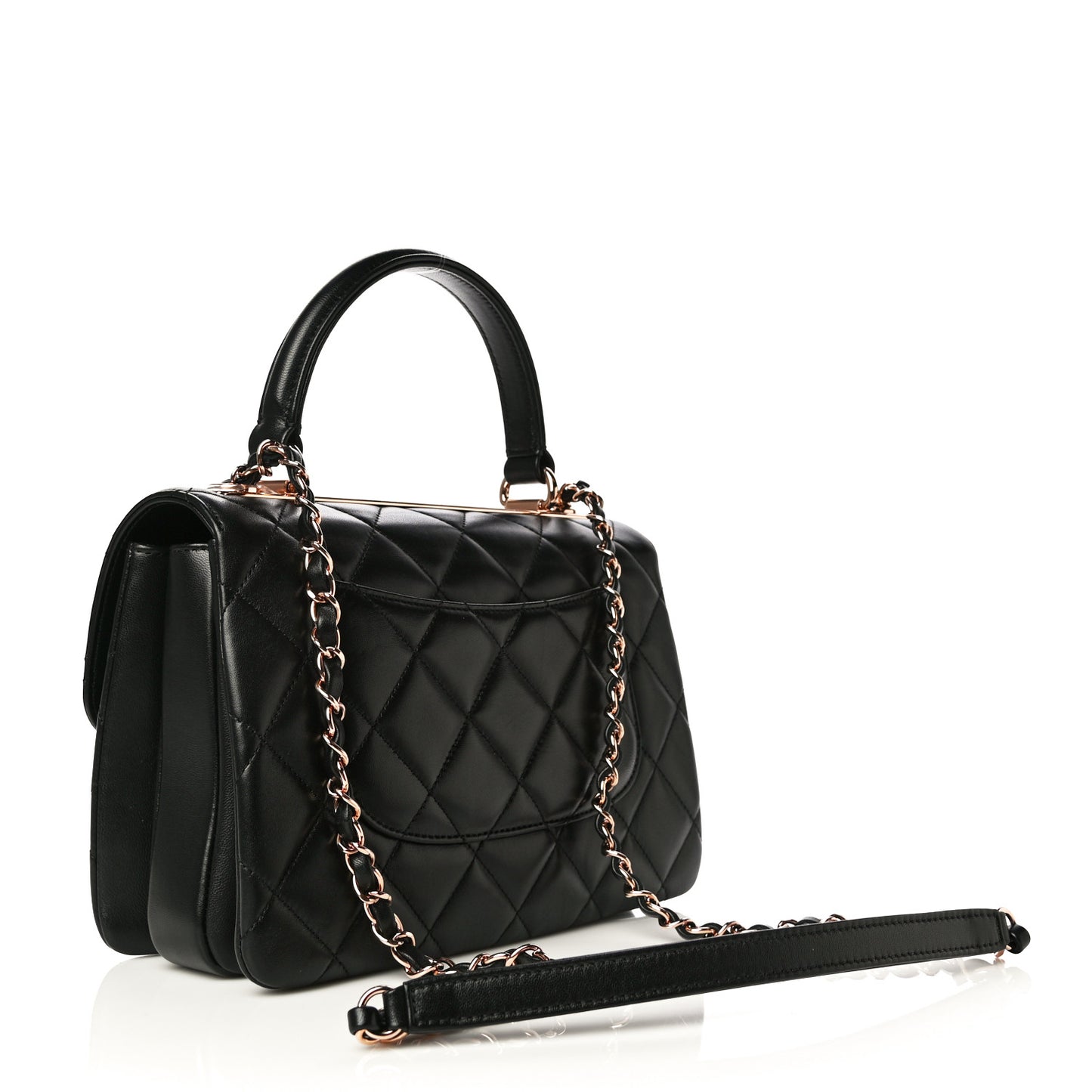 Lambskin Quilted Small Trendy CC Dual Handle Flap Bag Black