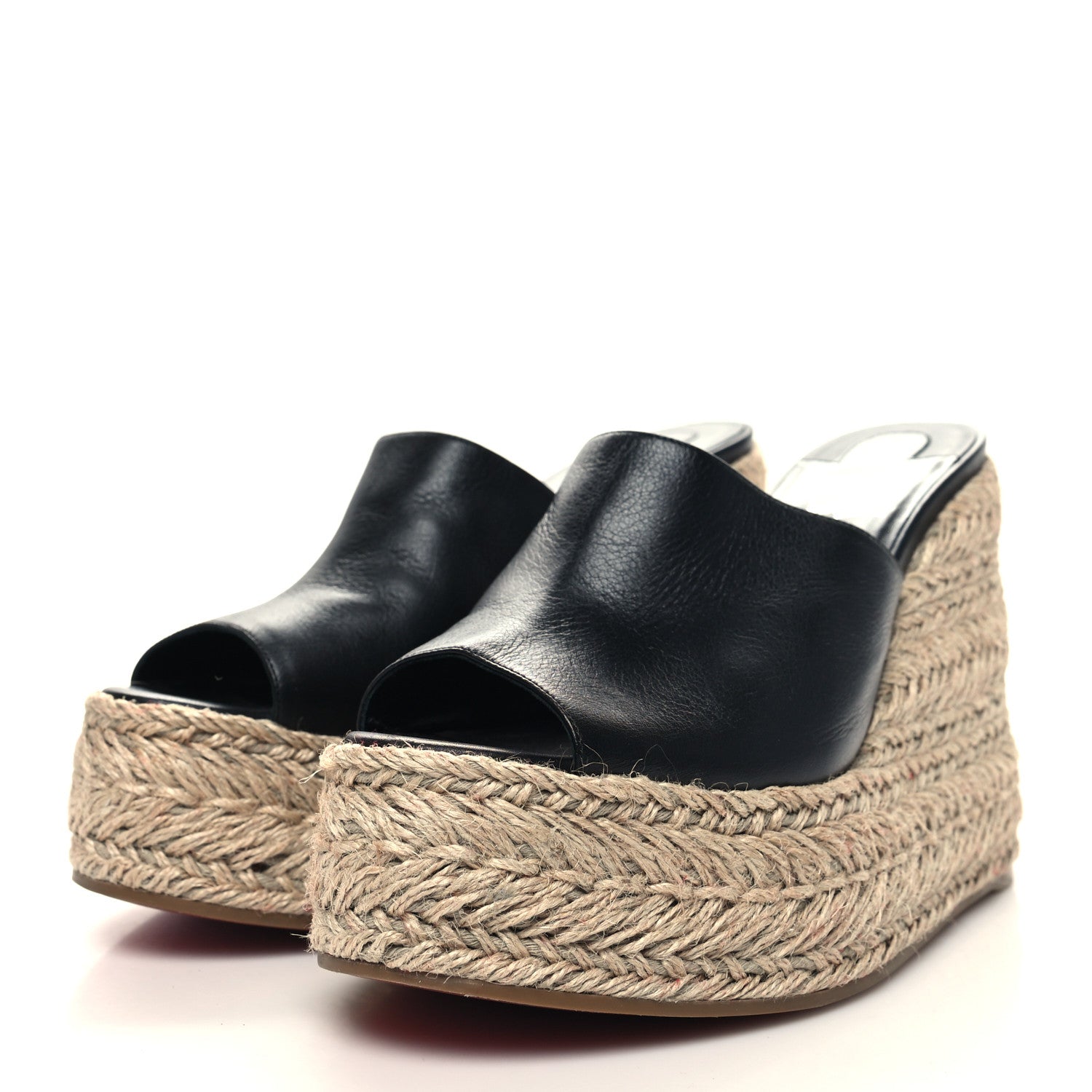 Christian Louboutin Calfskin Ariella Zeppa 130 Espadrille Sandals 40 Black Naturel 3 of 7
