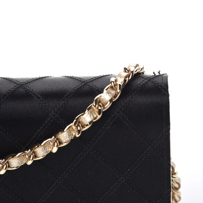 Chanel Satin Diamond Stitch Wallet On Chain WOC Black Gold 9 of 11
