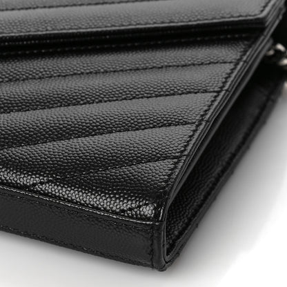 Saint Laurent Grain De Poudre Matelasse Chevron Monogram Chain Wallet Black 8 of 9