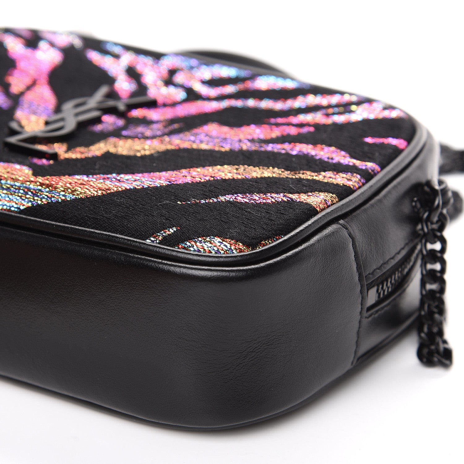 Saint Laurent Calfskin Tiger Burnout Monogram Lou Camera Bag Black 8 of 10