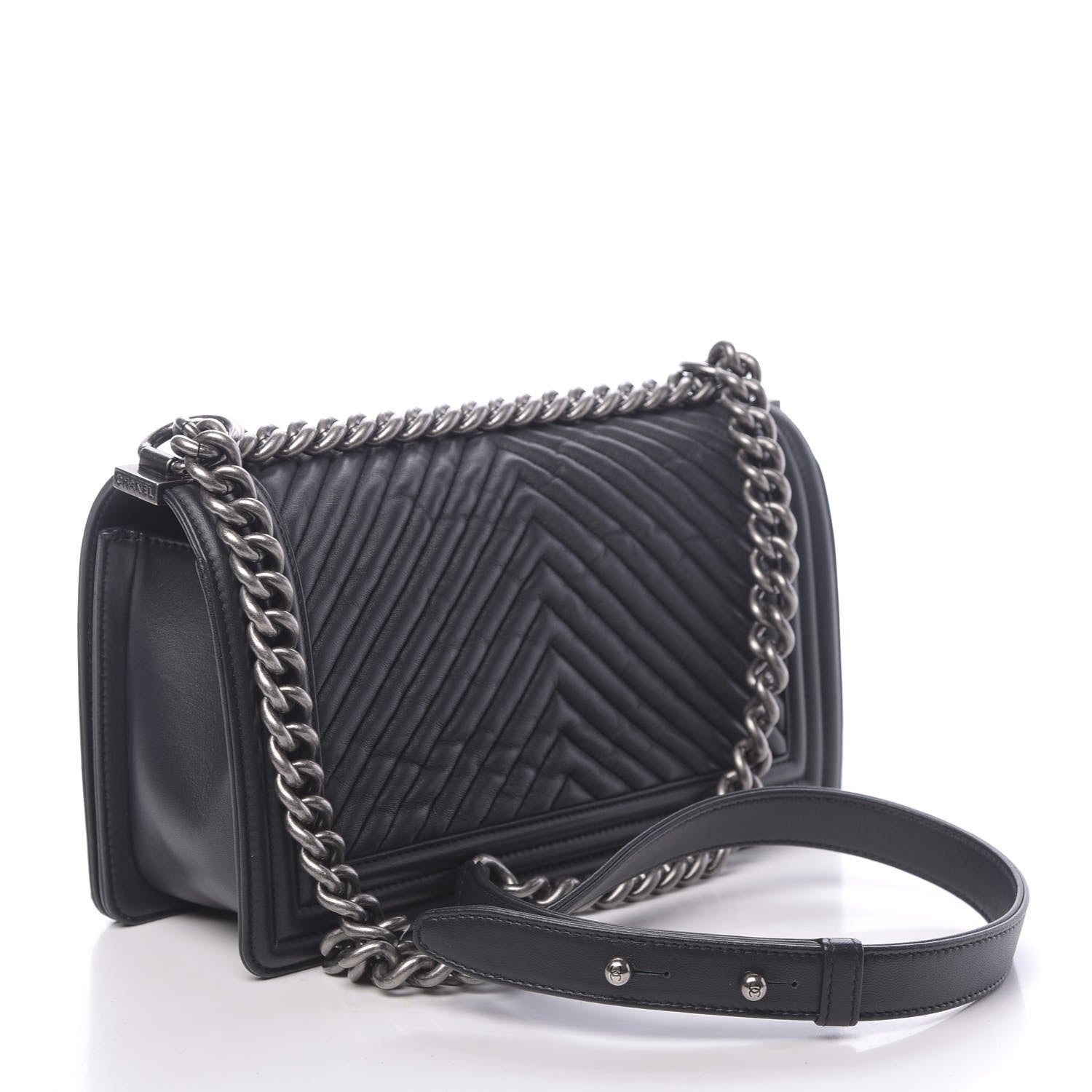 Chanel Wrinkled Lambskin Chevron Quilted Medium Boy Flap Black 3 of 11
