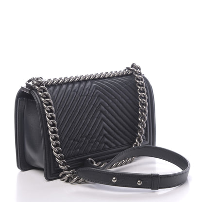 Chanel Wrinkled Lambskin Chevron Quilted Medium Boy Flap Black 3 of 11