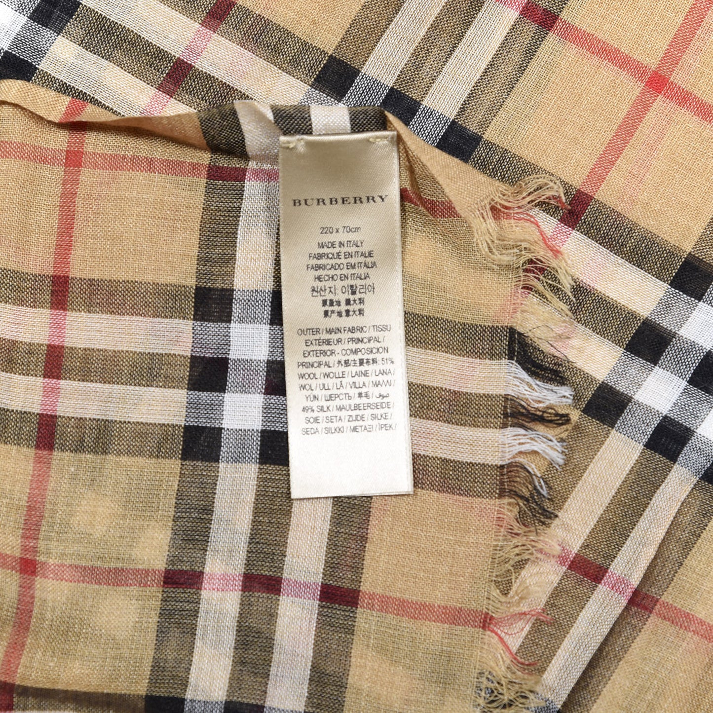 Wool Silk Gauze Vintage Check Scarf Antique Yellow