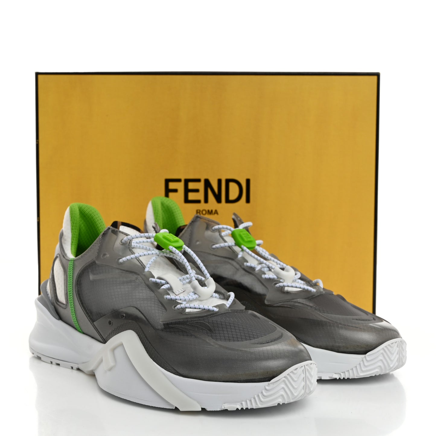 Fabric Calfskin Rubber Transparent Mens Fendi Flow Low Top Sneakers 9 Grigio Ultra White