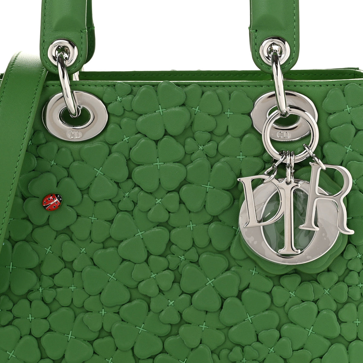 Christian Dior Lambskin Clover Allover Embroidered Mini Lady Dior Lucky Green 8 of 10