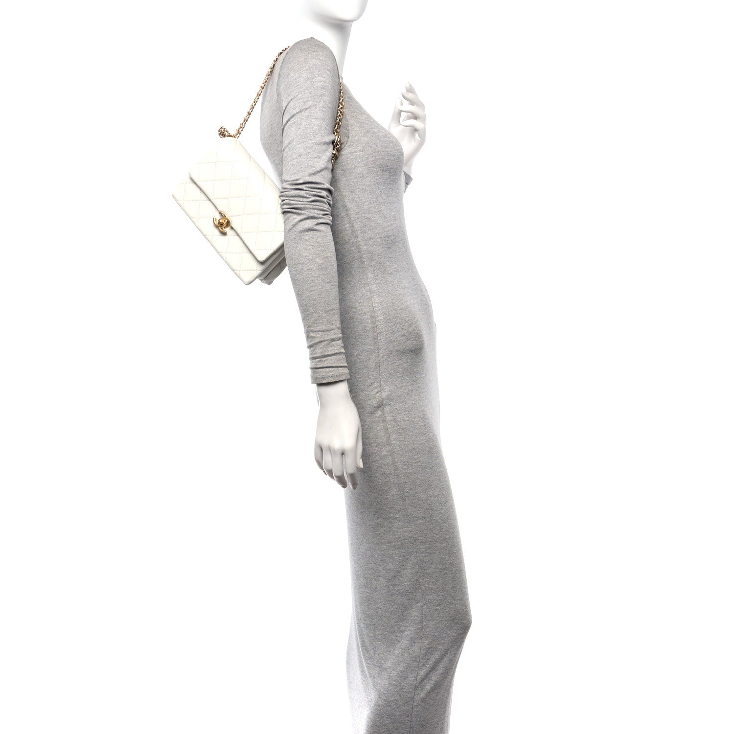 Chanel Calfskin Quilted Mini Chain Strap Flap White 2 of 13