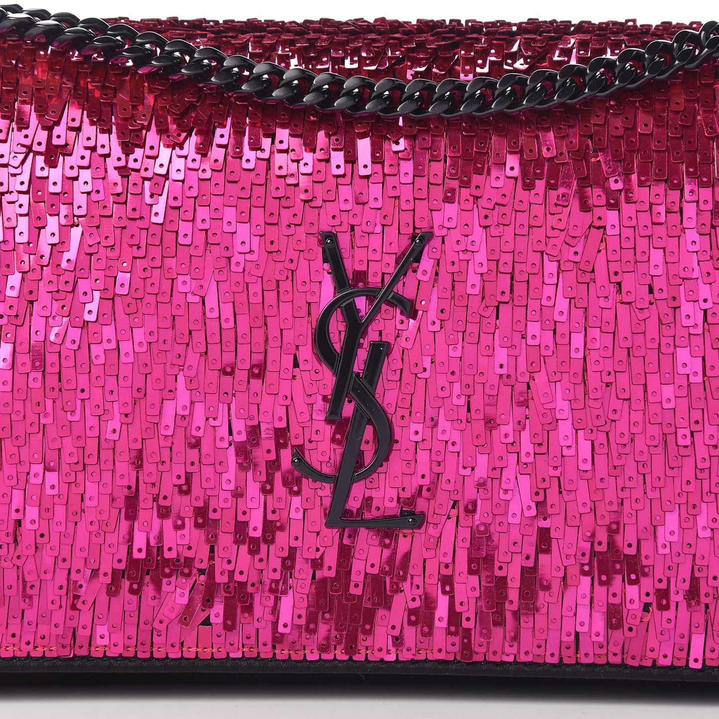 Sequin Suede Monogram Chain Wallet Fuchsia Black
