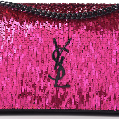 Saint Laurent Sequin Suede Monogram Chain Wallet Fuchsia Black 7 of 9