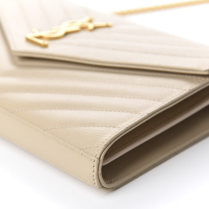 Saint Laurent Grain De Poudre Matelasse Chevron Monogram Chain Wallet Nude Powder 7 of 13