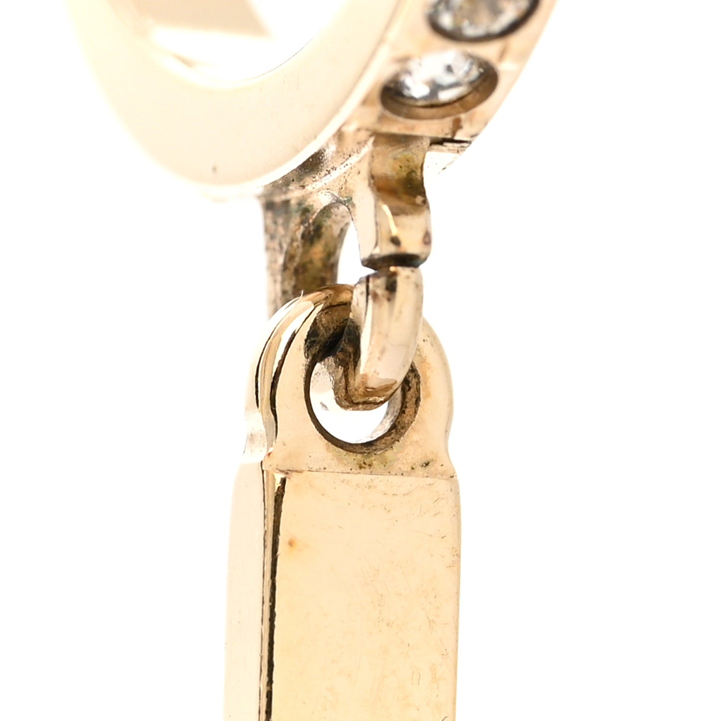 Crystal Lock Symbols Logo CC Hoop Drop Earrings Gold