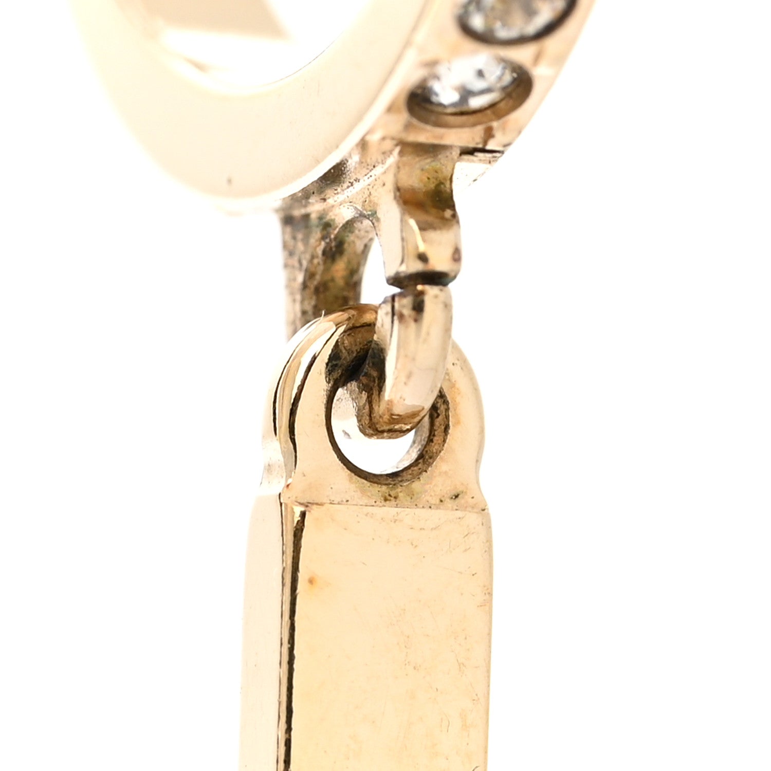 Chanel Crystal Lock Symbols Logo CC Hoop Drop Earrings Gold 6 of 7