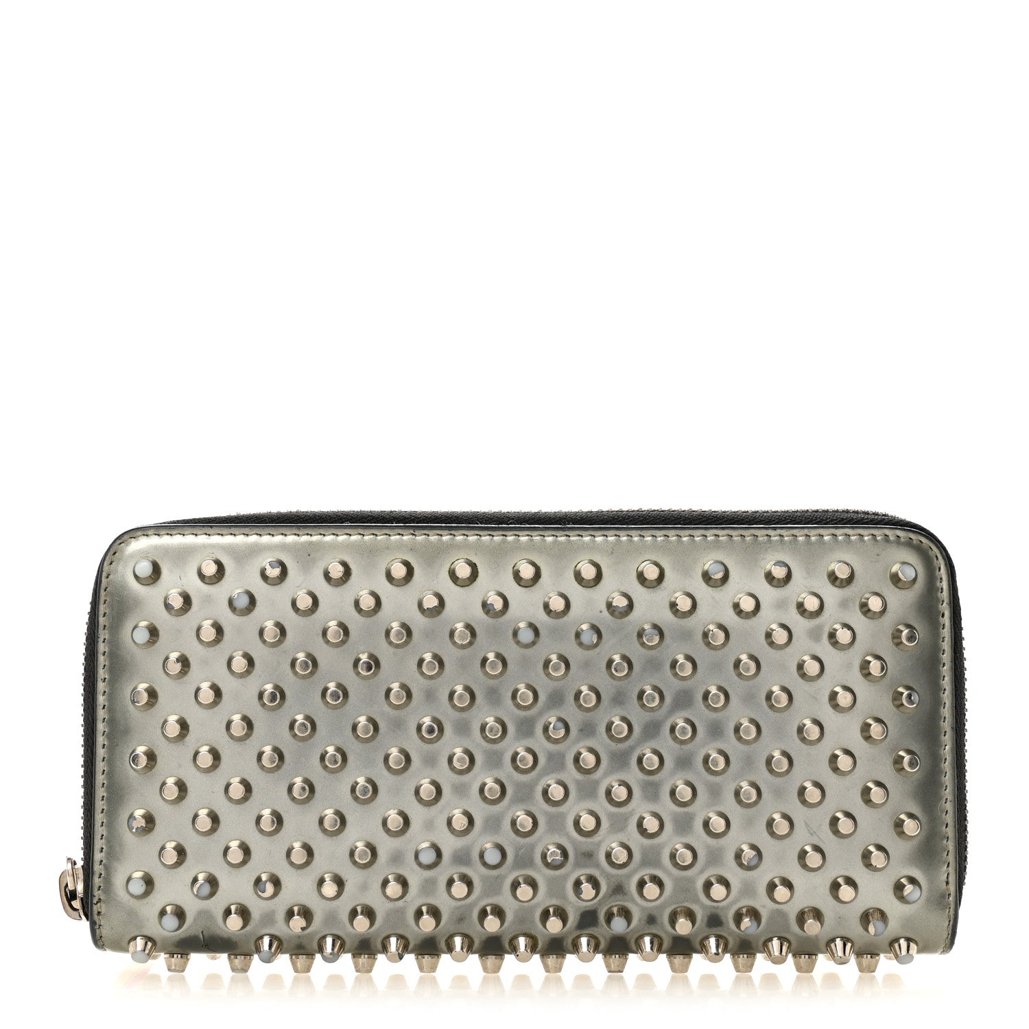 Christian Louboutin Metallic Patent Panettone Spiked Zip Around Wallet Silver 1 of 12