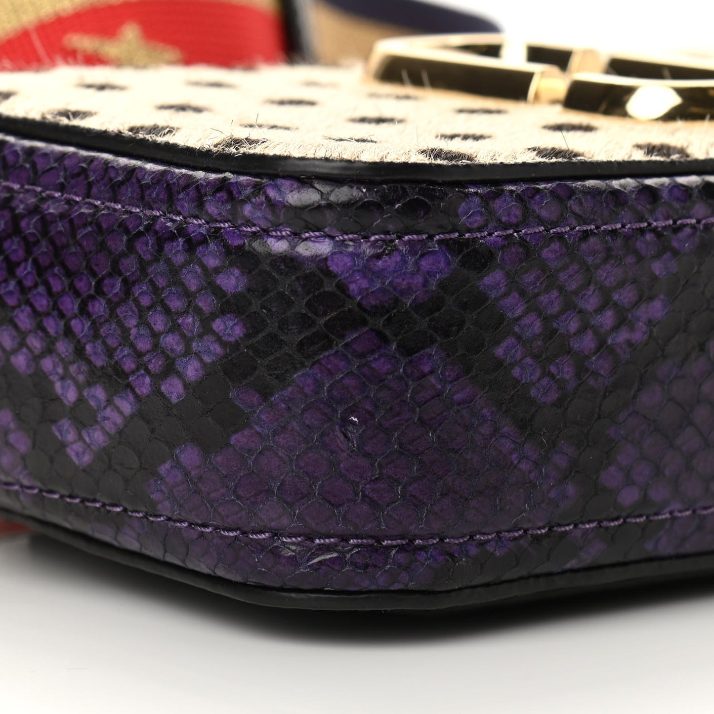 Snakeskin Embossed Pony Hair Polka Dot Small Snapshot Camera Bag White Multicolor