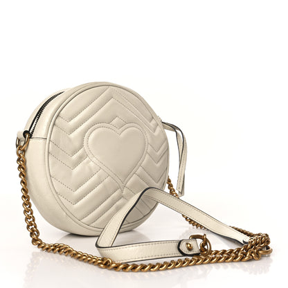 Gucci Calfskin Matelasse Mini GG Marmont Round Shoulder Bag White 3 of 12