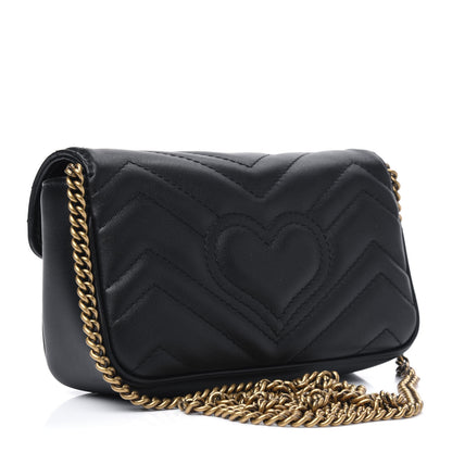 Gucci Calfskin Matelasse Super Mini GG Marmont Shoulder Bag Black 2 of 3