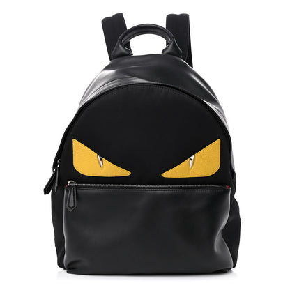 Fendi Nylon Vitello Liberty Vitello Dolce Monster Eyes Rounded Backpack Black Sunflower 1 of 17