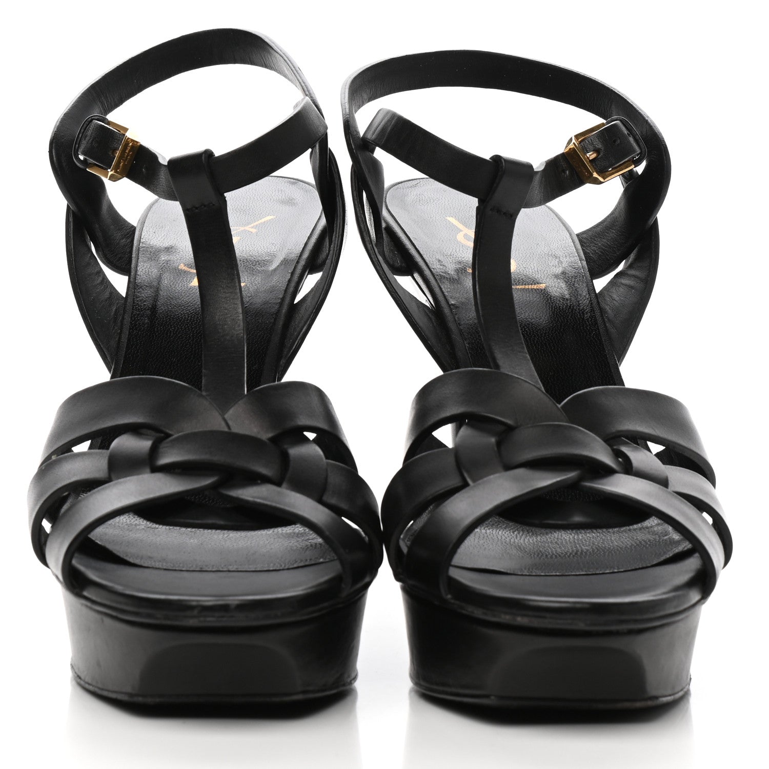 Saint Laurent Calfskin Tribute 75 Platform Sandals 40 Black 2 of 8