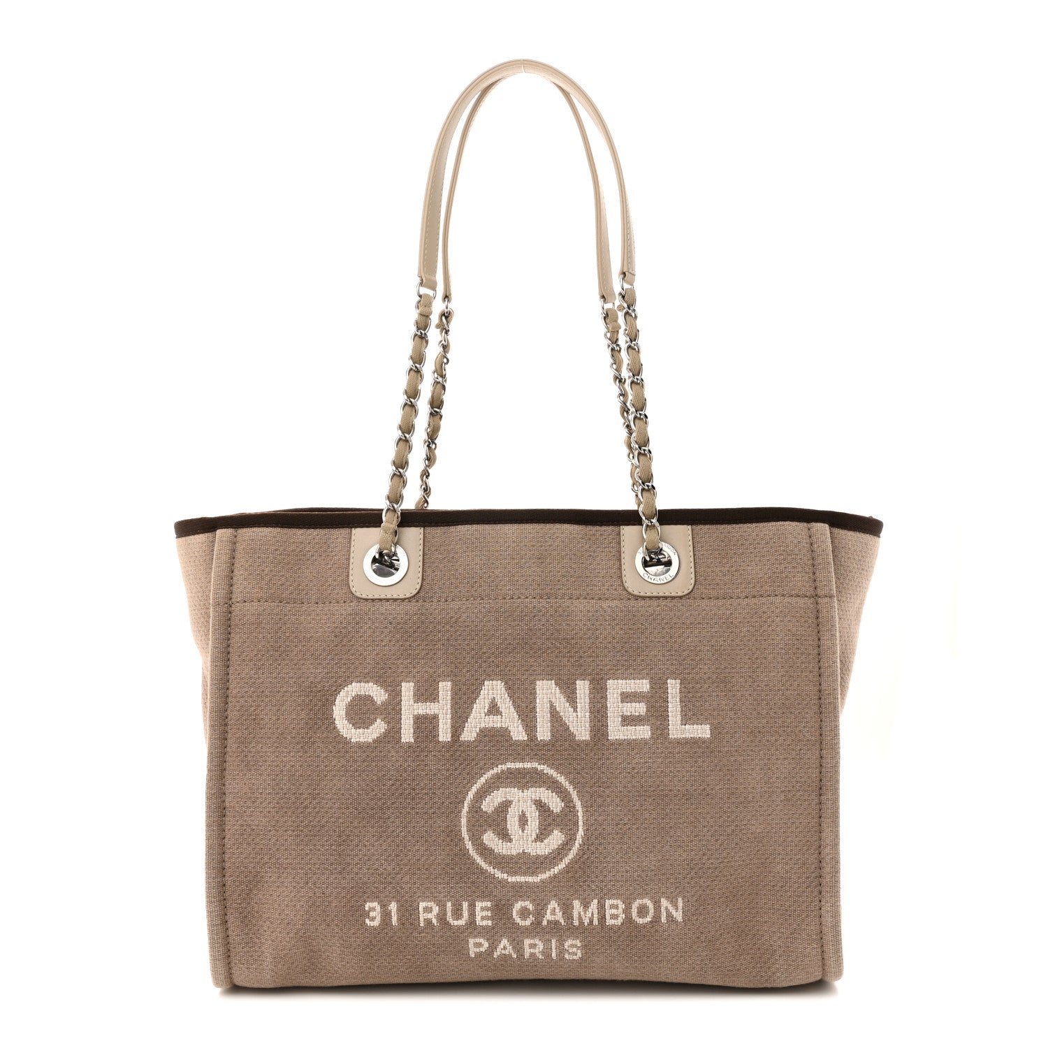 Chanel Canvas Small Deauville Tote Beige Brown 1 of 10