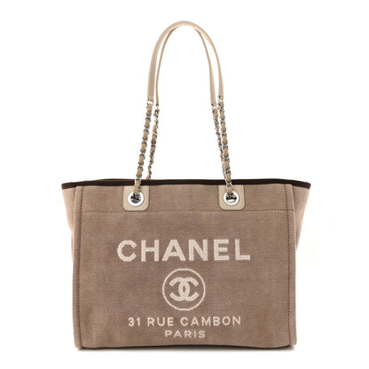 Chanel Canvas Small Deauville Tote Beige Brown 1 of 10