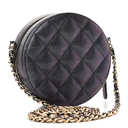 Chanel Iridescent Caviar Quilted Round Clutch With Chain Black 3 of 11