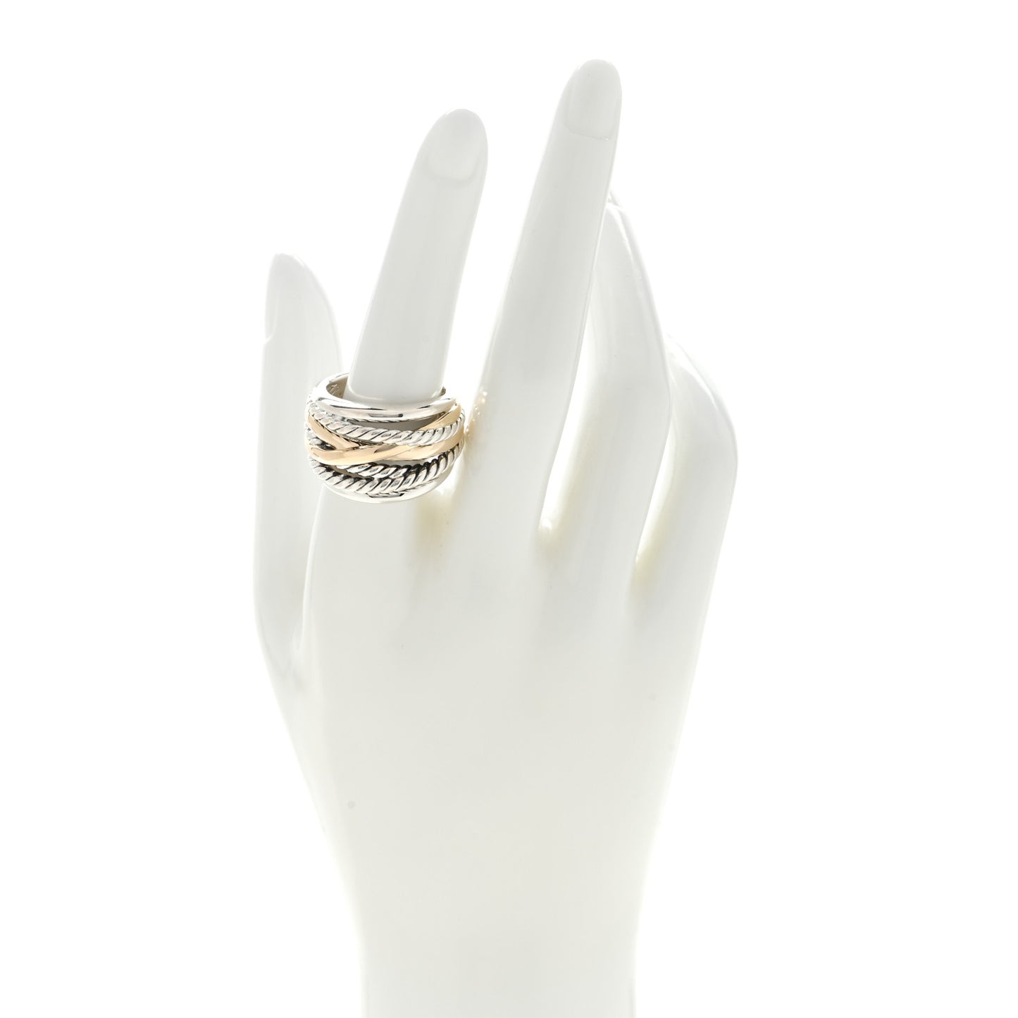 Sterling Silver 14K Yellow Gold Wide Crossover Ring 57 8