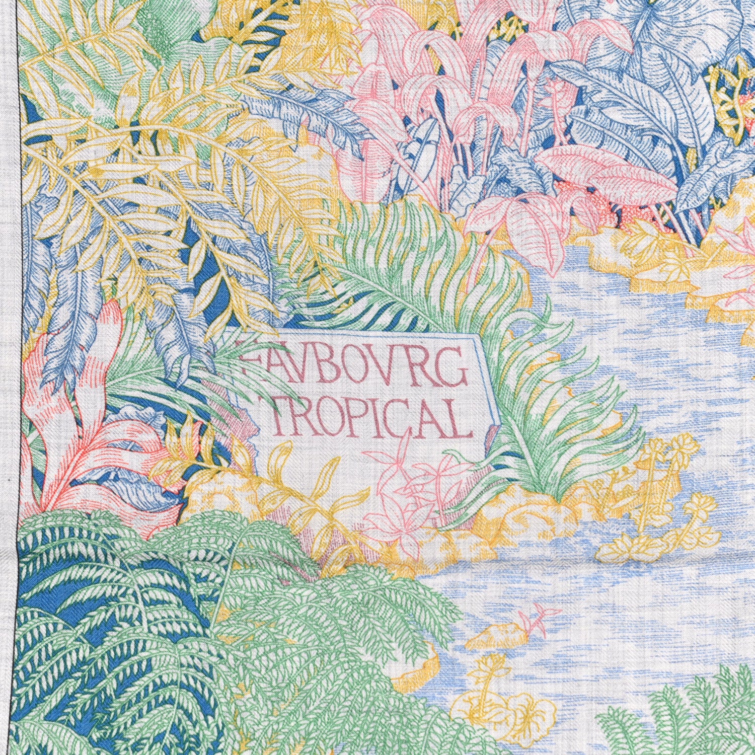 Hermes Cashmere Silk Faubourg Tropical Shawl 140 Gris Chine Rose 5 of 5