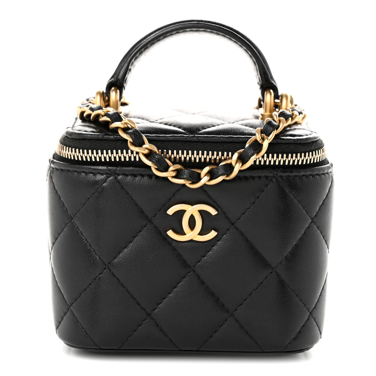 Chanel Lambskin Quilted Top Handle Mini Vanity Case With Chain Black 1 of 9