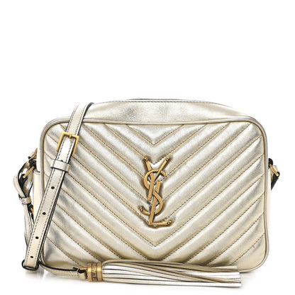 Saint Laurent Metallic Calfskin Matelasse Monogram Lou Camera Bag Platino 1 of 12