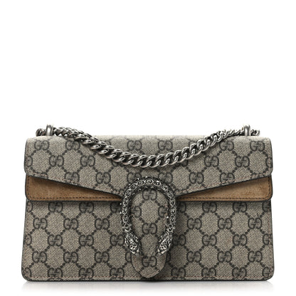 Gucci GG Supreme Monogram Suede Crystal Small Dionysus Shoulder Bag Beige Ebony Taupe 1 of 10