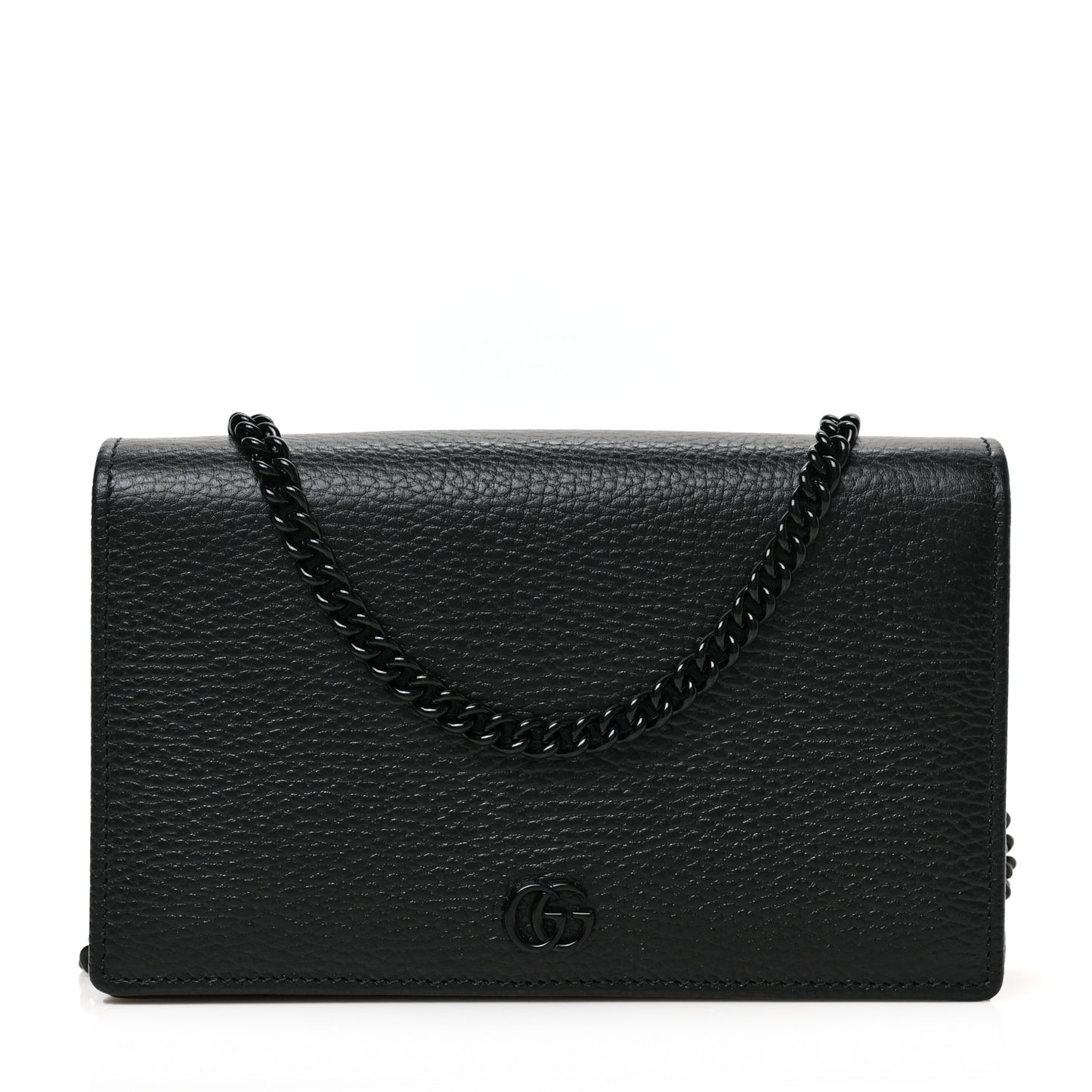 Dollar Calfskin Enamel Monochrome Mini GG Marmont Chain Wallet Black